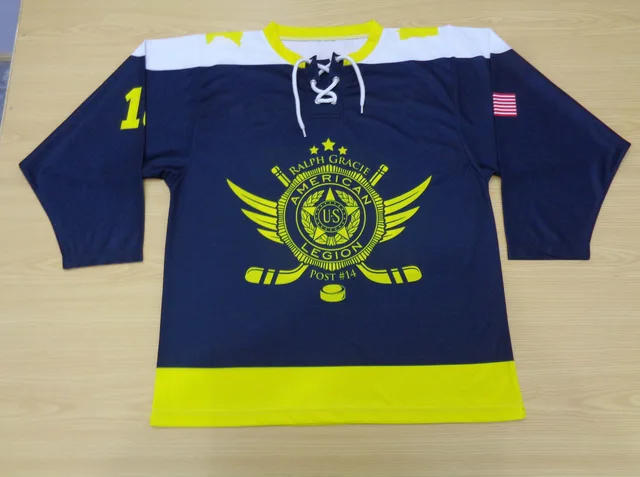 Navy, White & Yellow Ice Hockey Jersey, view 2