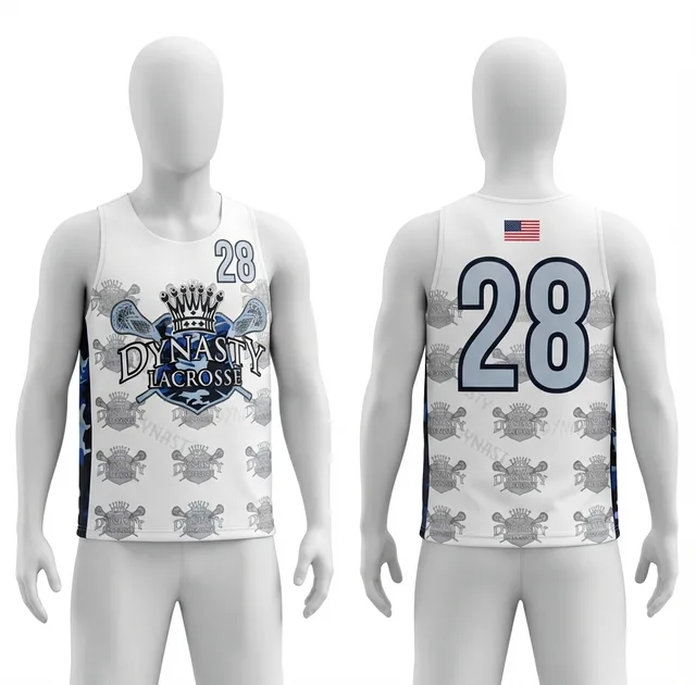 White & Blue Sleeveless Lacrosse Jersey, view 5