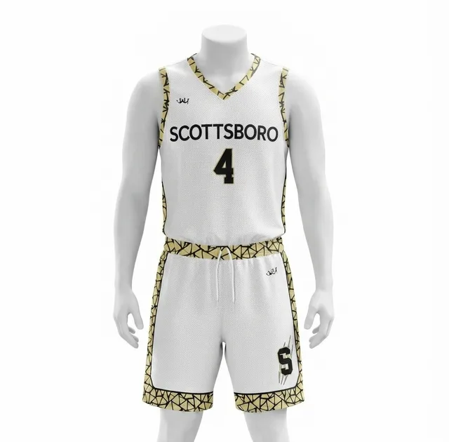 White, Black & Gold Basketball Jersey